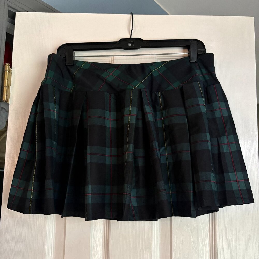 Womens Size XL Green Plaid Pleated Skort Wide Waistband Lots of Stretch Like New - Picture 2 of 2
